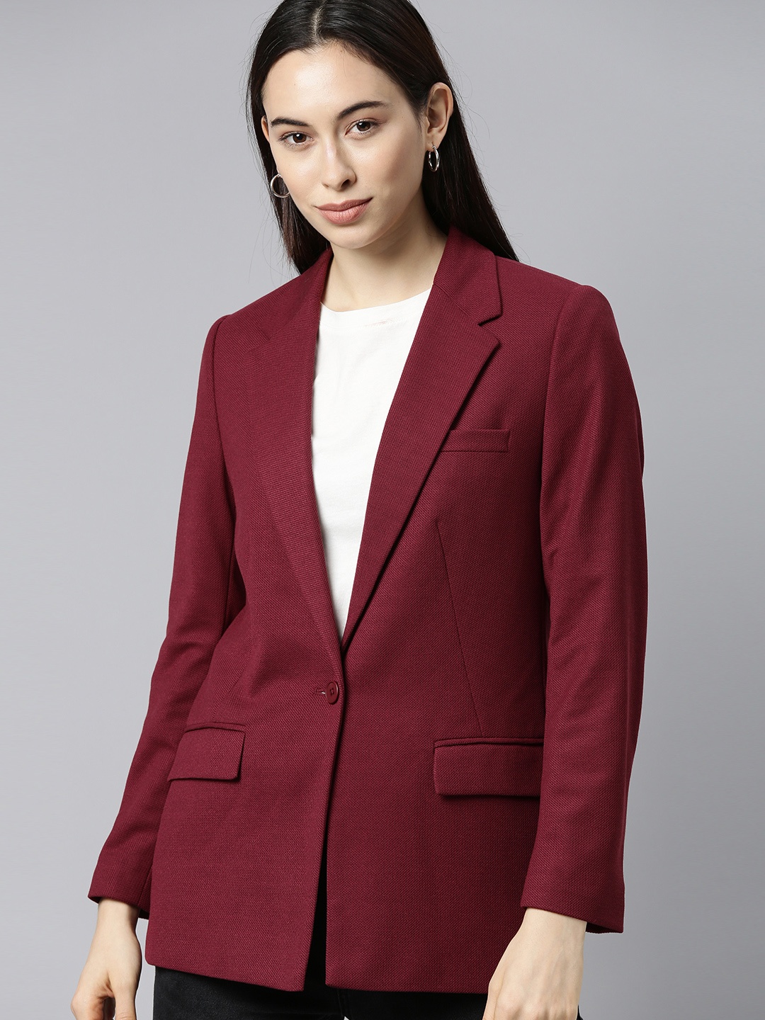

Mast & Harbour Women Maroon Solid Regular Fit Casual Blazer