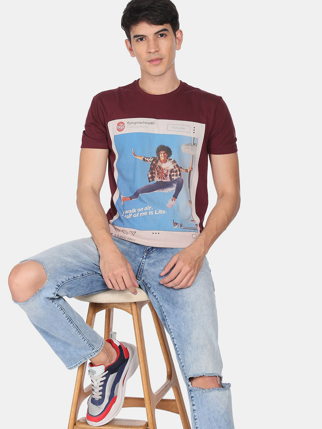 

Flying Machine Men Red Printed Round Neck T-shirt