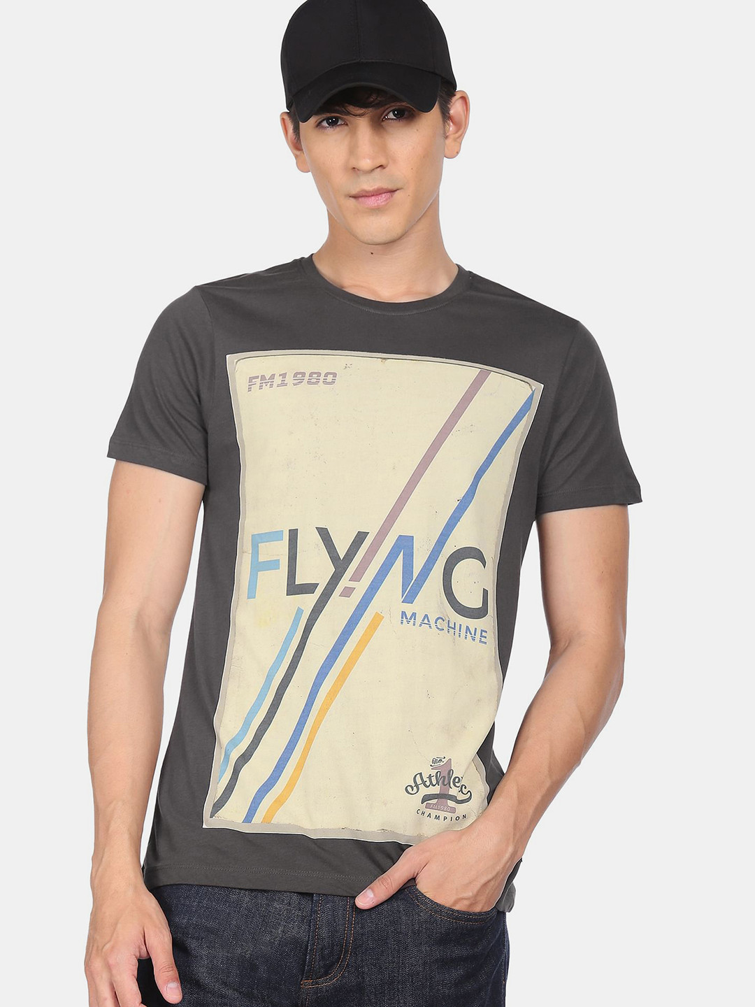 

Flying Machine Men Brown Printed Round Neck T-shirt