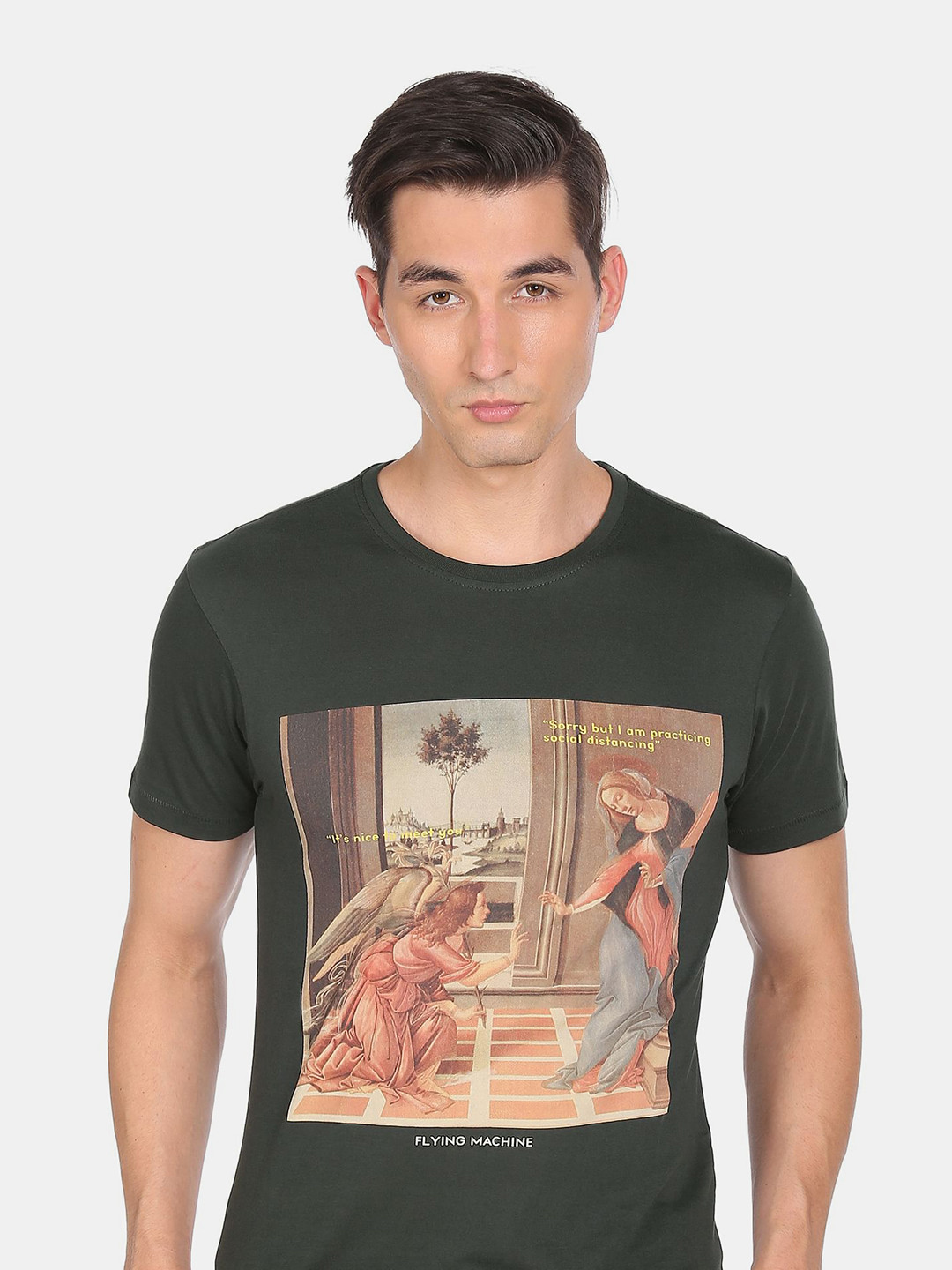 

Flying Machine Men Grey Printed Round Neck T-shirt