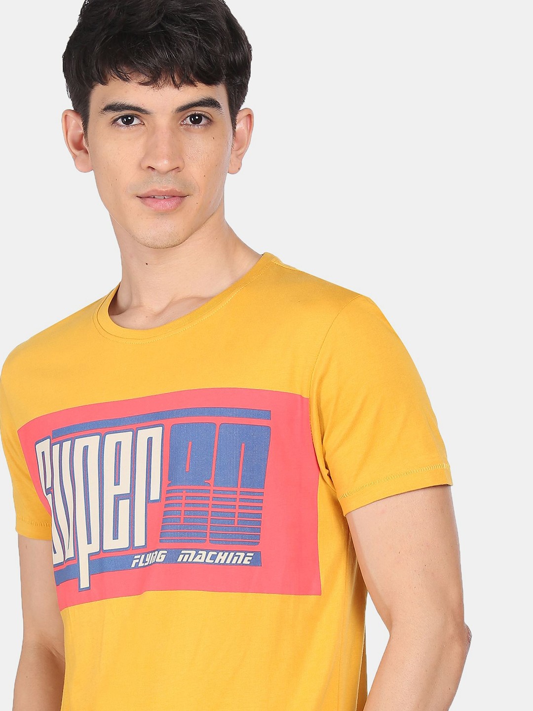 

Flying Machine Men Yellow Printed V-Neck T-shirt