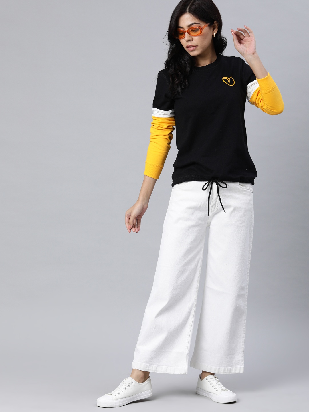 

Enviously Young Women Black & Yellow Colourblocked Sweatshirt