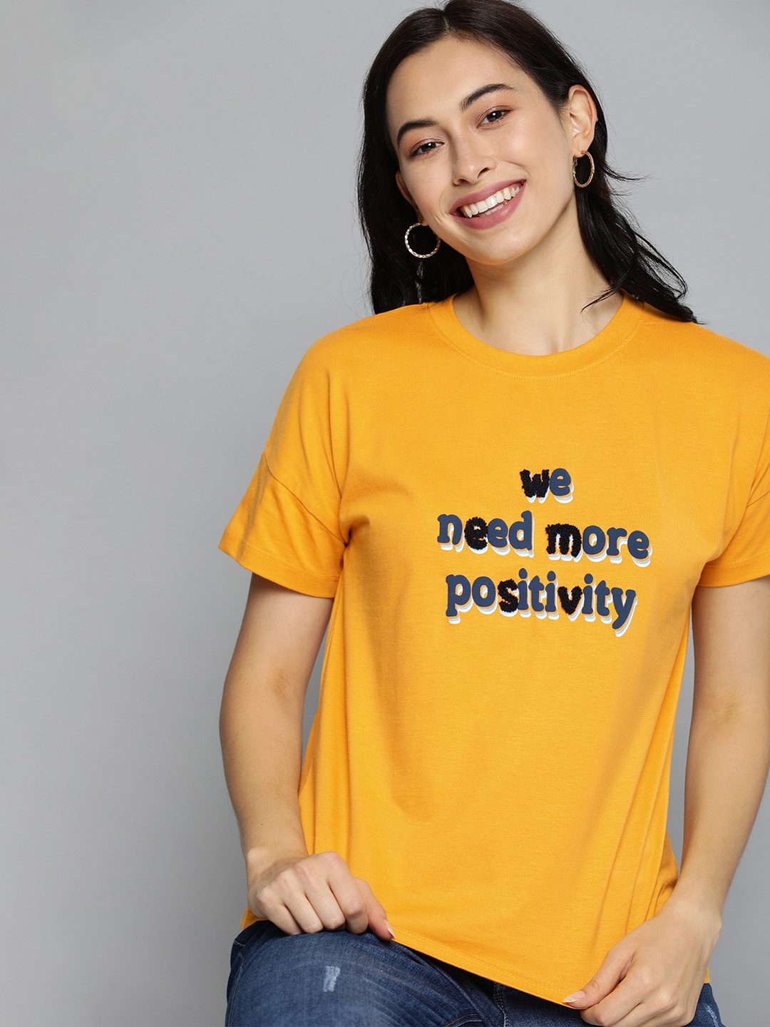 

Mast & Harbour Women Yellow Printed Round Neck T-shirt