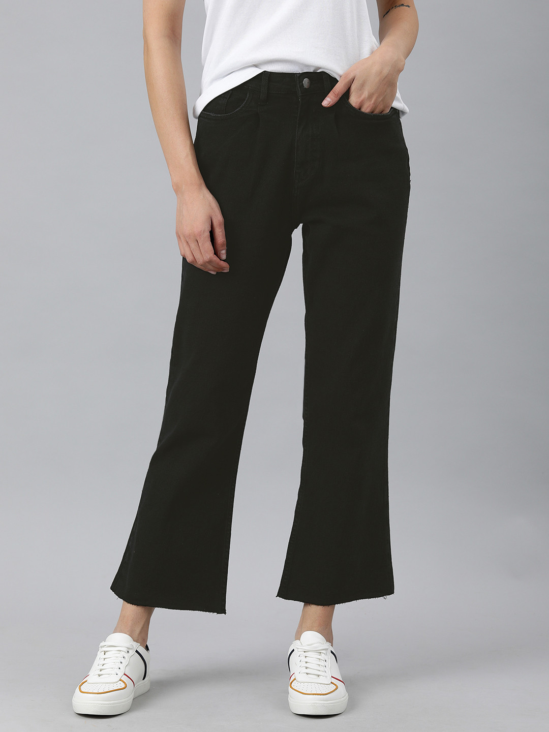 

Mast & Harbour Women Black Flared Fit Mid-Rise Clean Look Stretchable Jeans