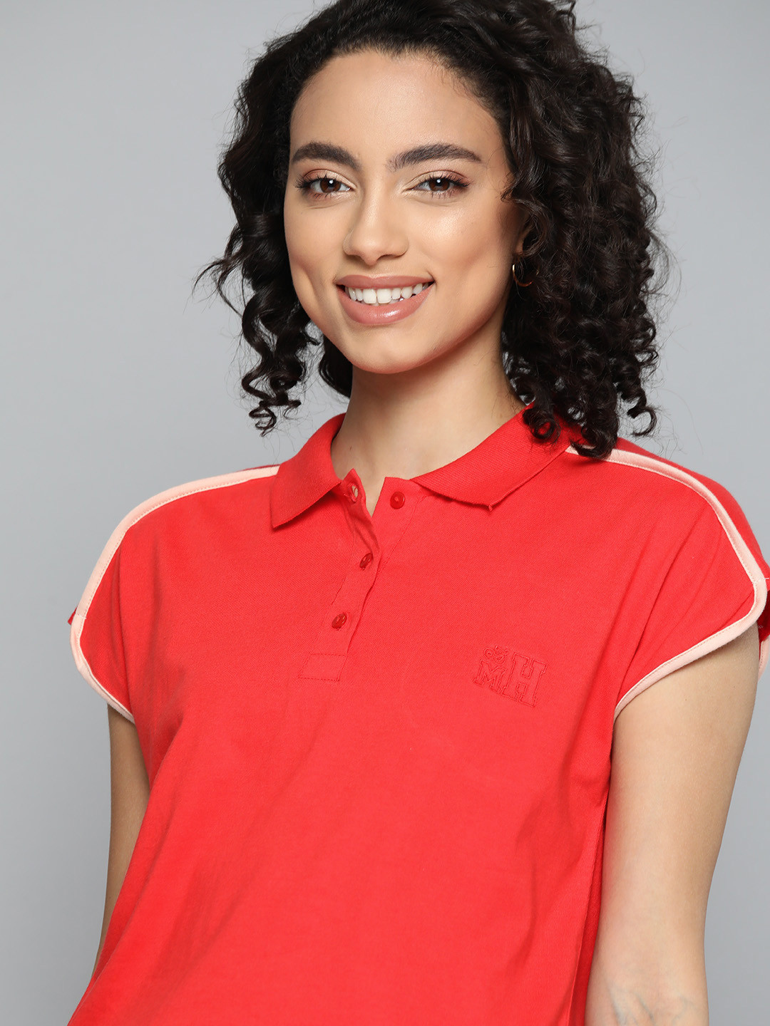 

Mast Harbour Women Red Pure Cotton Solid Polo Collar Pure Cotton T-shirt