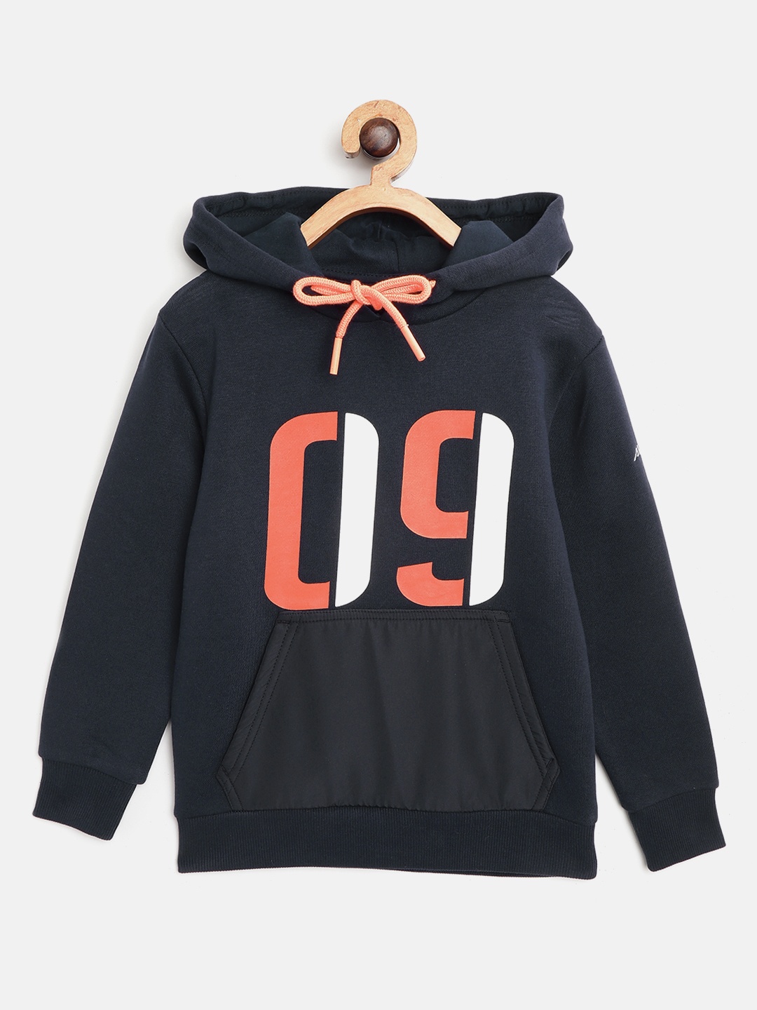 

Alcis Boys Navy Blue & White Alphanumeric Print Hooded Sweatshirt