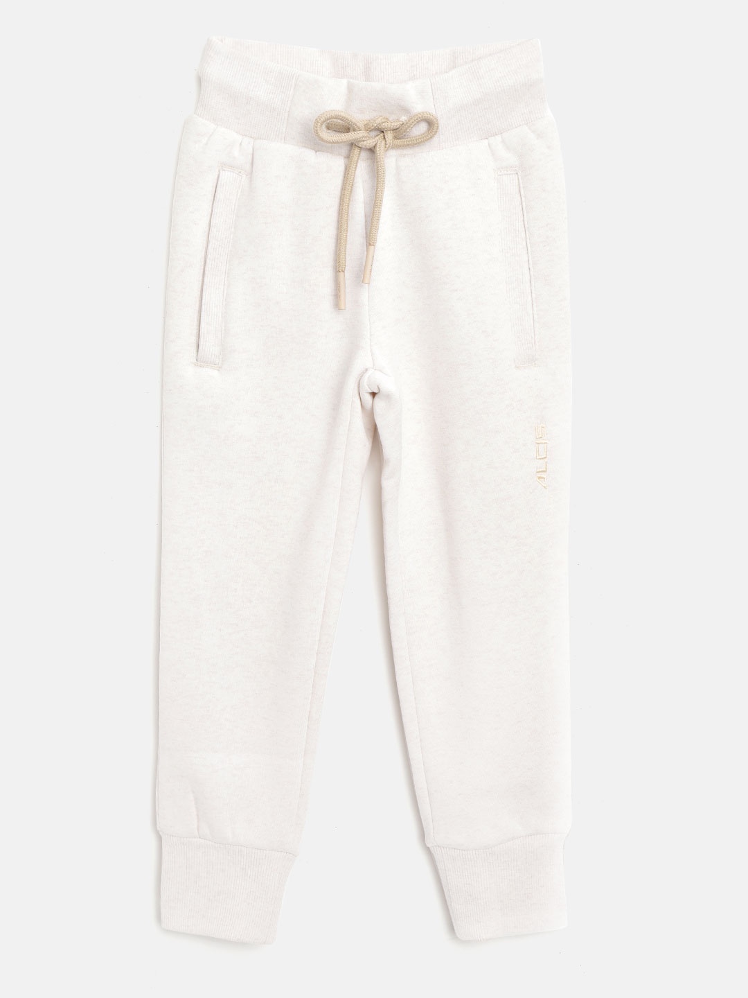 

Alcis Girls Cream-Coloured Solid Straight Fit Knitted Sports Joggers