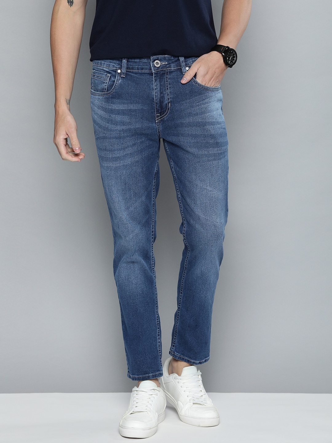 

Mast & Harbour Men Blue Tapered Fit Mid-Rise Clean Look Stretchable Jeans