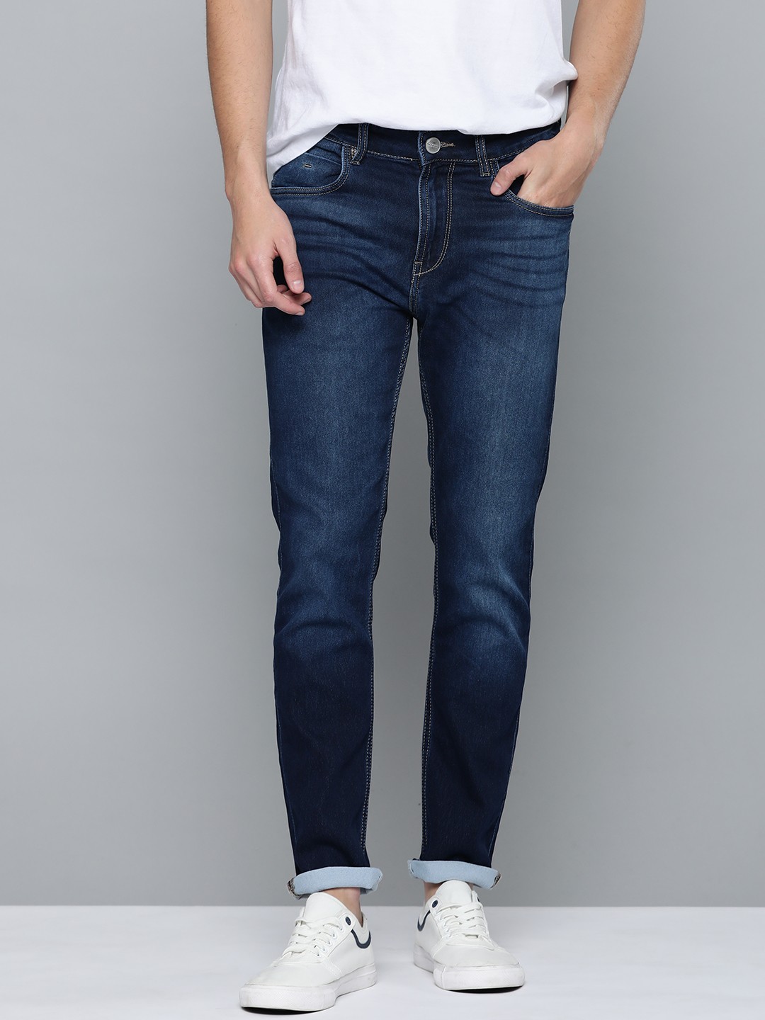 

Mast & Harbour Men Navy Blue Skinny Fit Mid-Rise Clean Look Stretchable Jeans