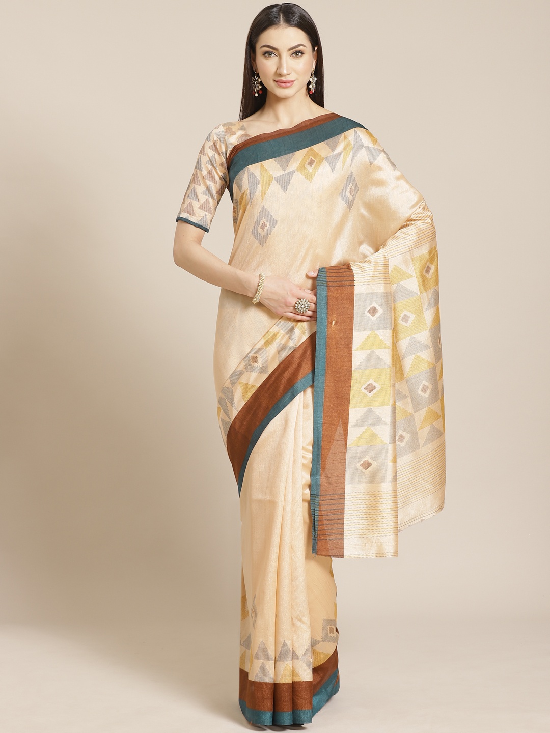 

Saree mall Beige & Grey Printed Bhagalpuri Saree