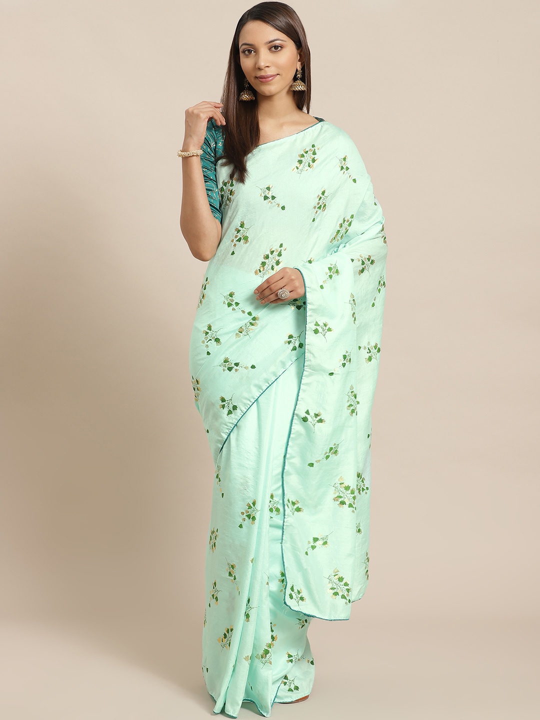 

Saree mall Sea Green Floral Foil Printed Saree