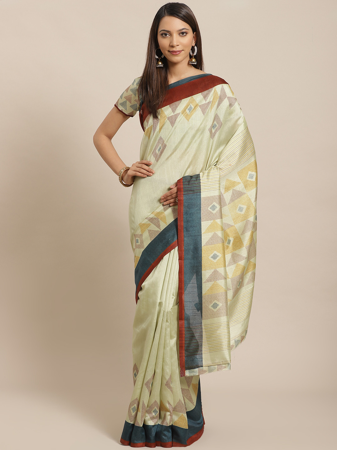 

Saree mall Green & Yellow Printed Bhagalpuri Saree