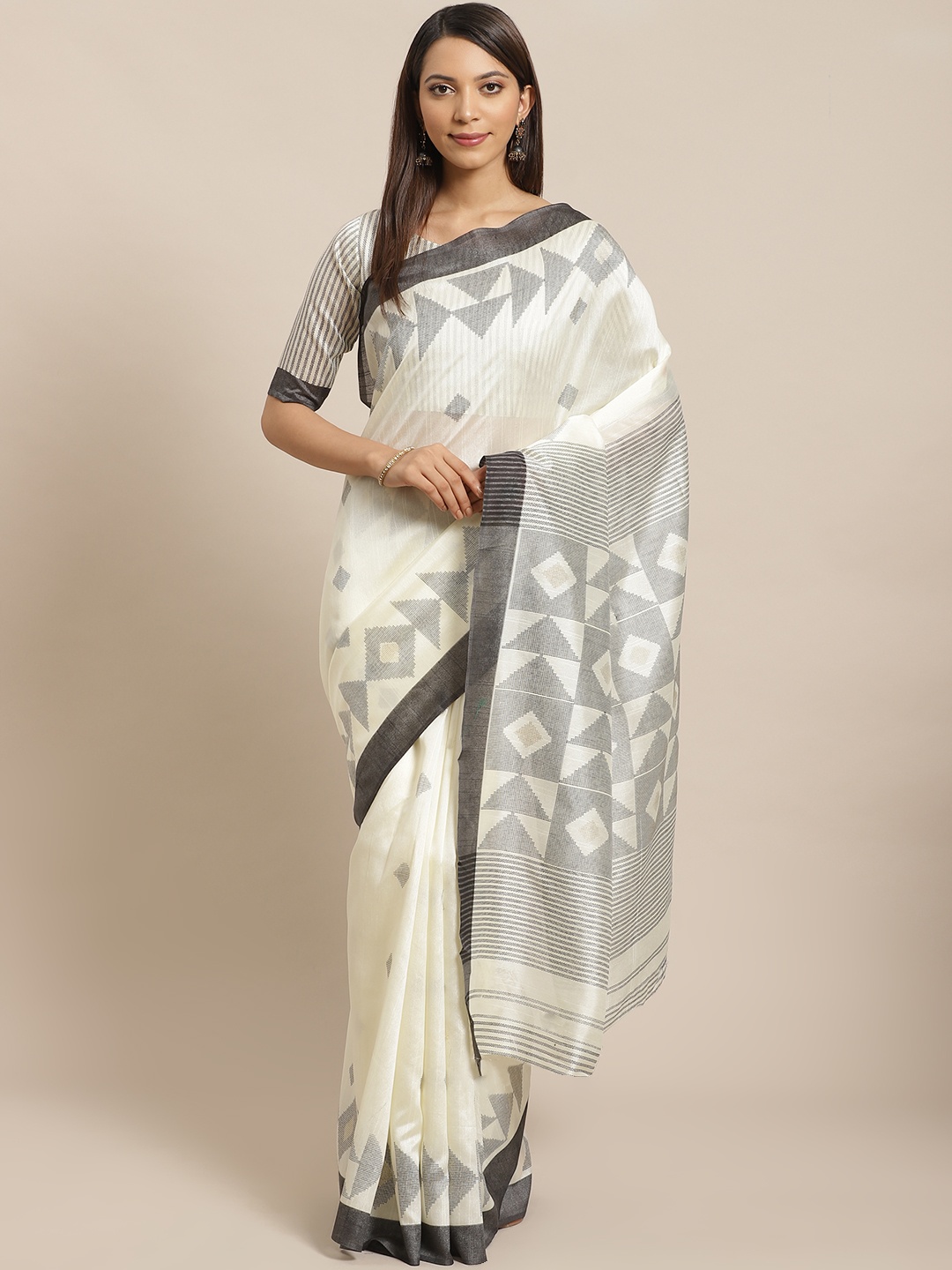 

Saree mall Off-White & Black Printed Bhagalpuri Saree