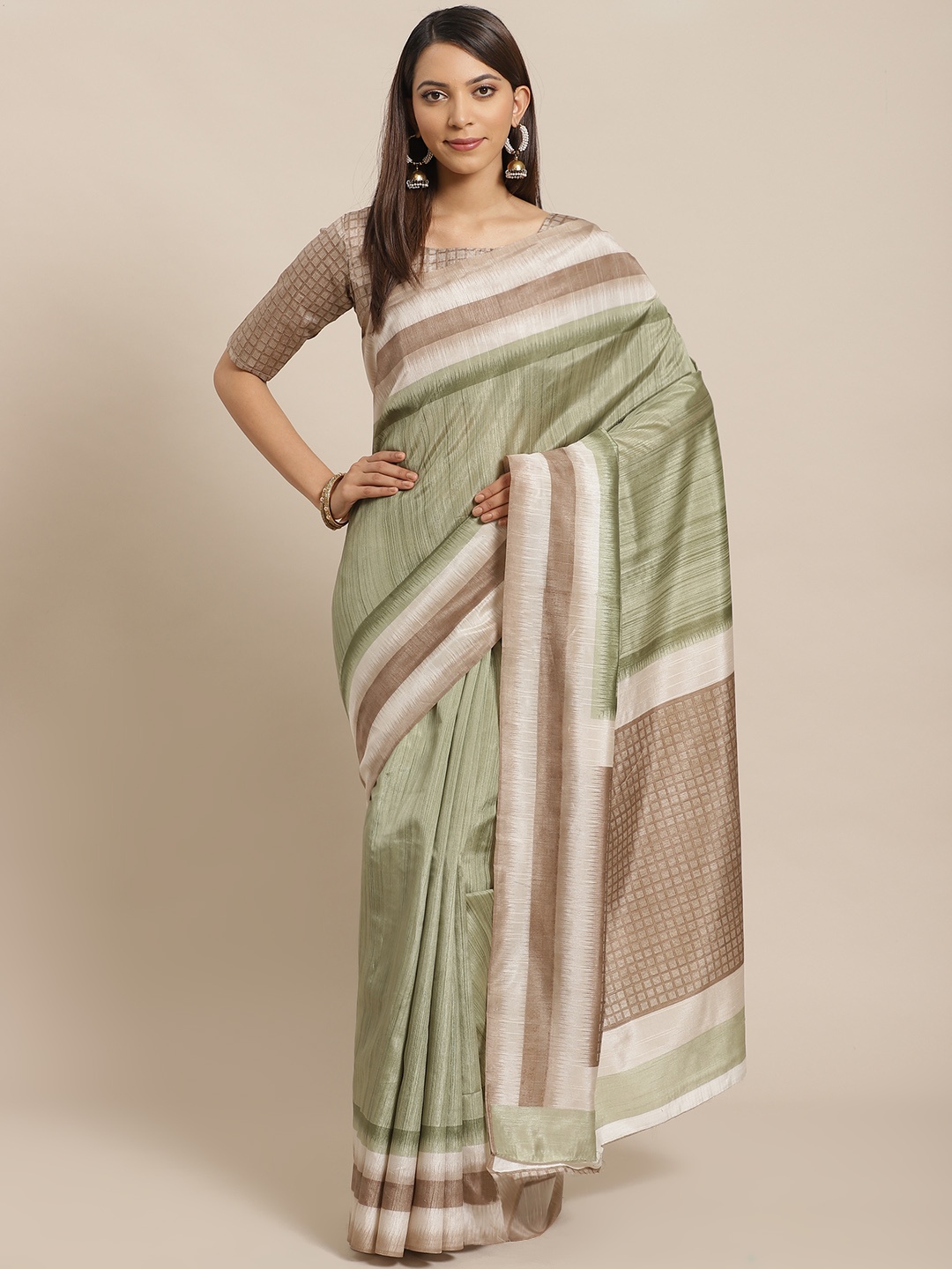

Saree mall Green & Beige Solid Bhagalpuri Saree