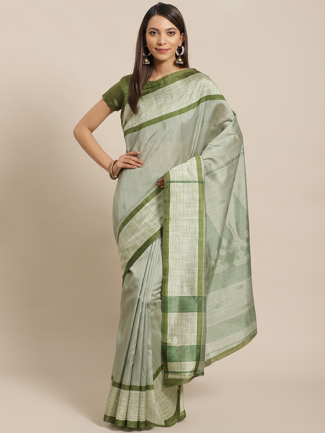 

Saree mall Green Solid Bhagalpuri Saree