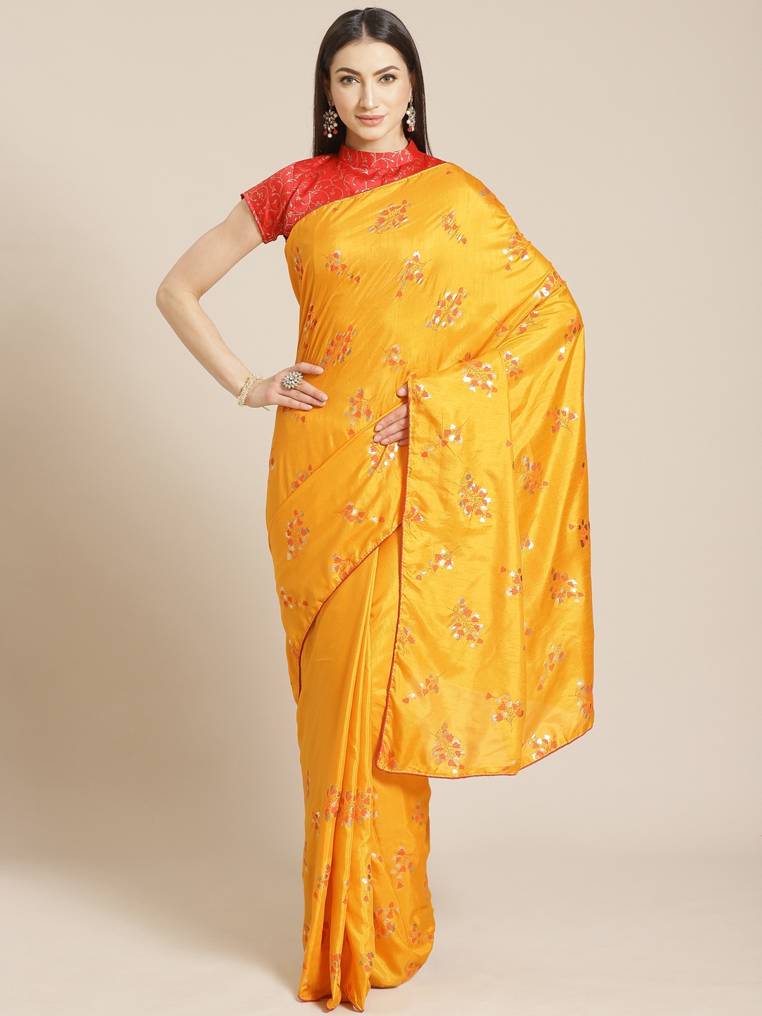 

Saree mall Mustard Yellow & Golden Printed Saree