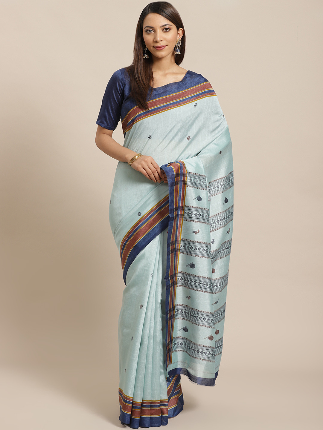 

Saree mall Blue Printed Bhagalpuri Saree