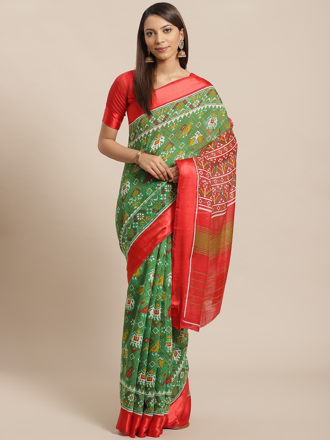 

Saree mall Green & White Bandhani Printed Saree