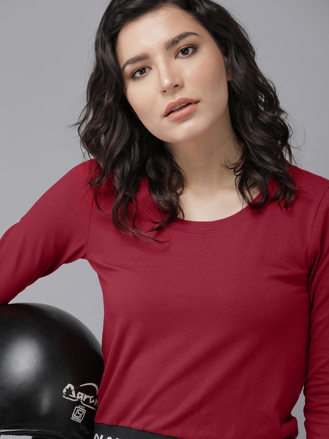 

Roadster Maroon Blouson Crop Top