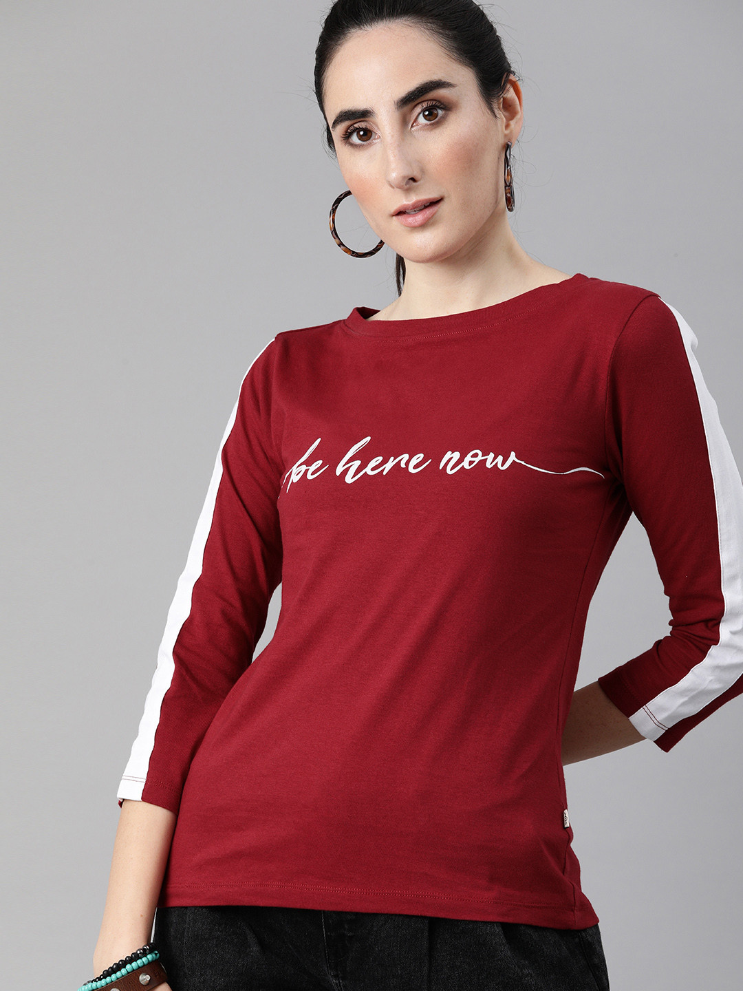 

Roadster Women Maroon Typography Printed T-shirt