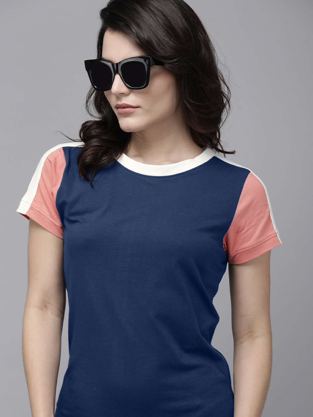 

Roadster Blue & White Colourblocked Slim Fit T-shirt Dress
