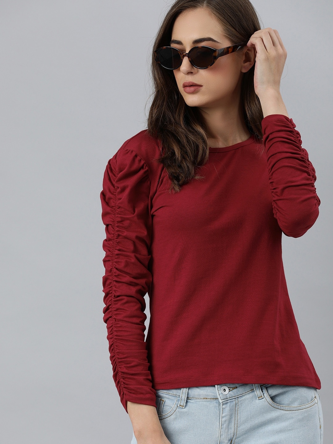 

Roadster Women Red Puff Sleeve Regular Top