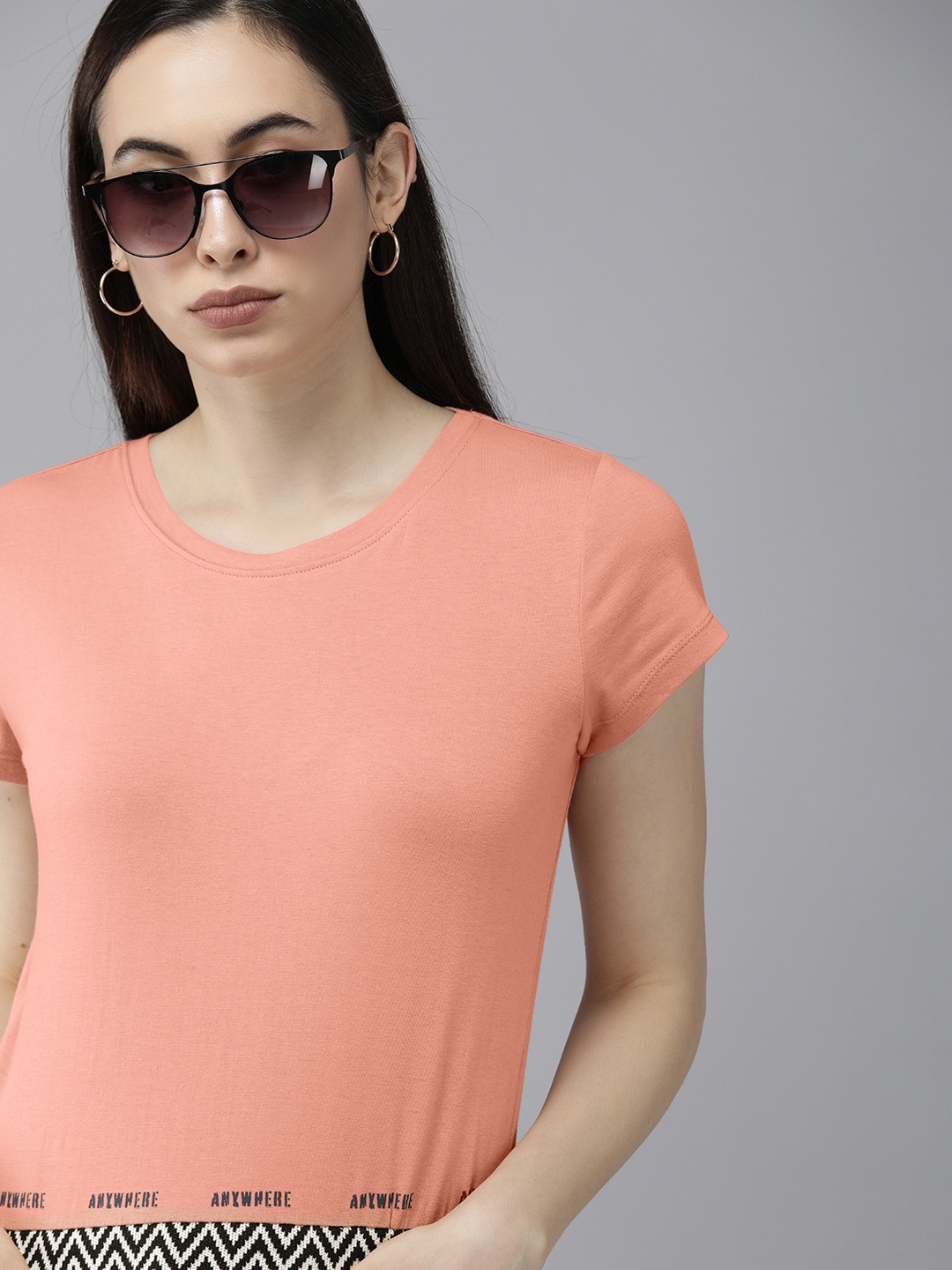 

Roadster Peach-Coloured Blouson Crop Top