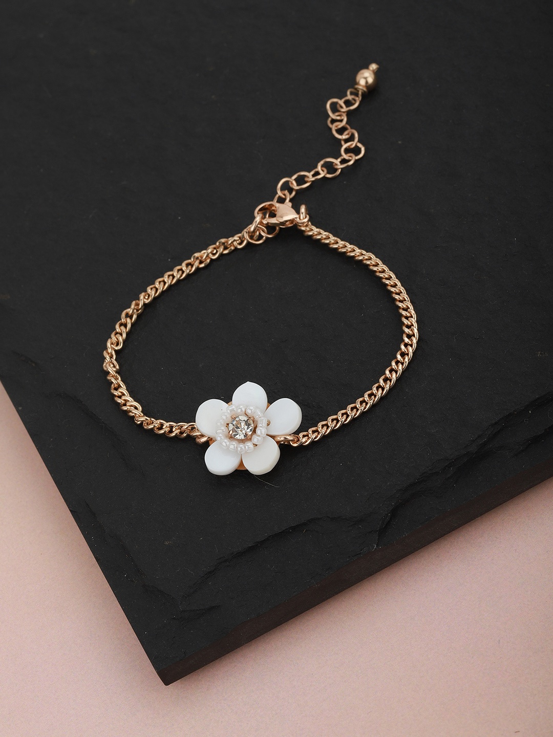 

Carlton London White Gold-Plated Stone-Studded Link Bracelet