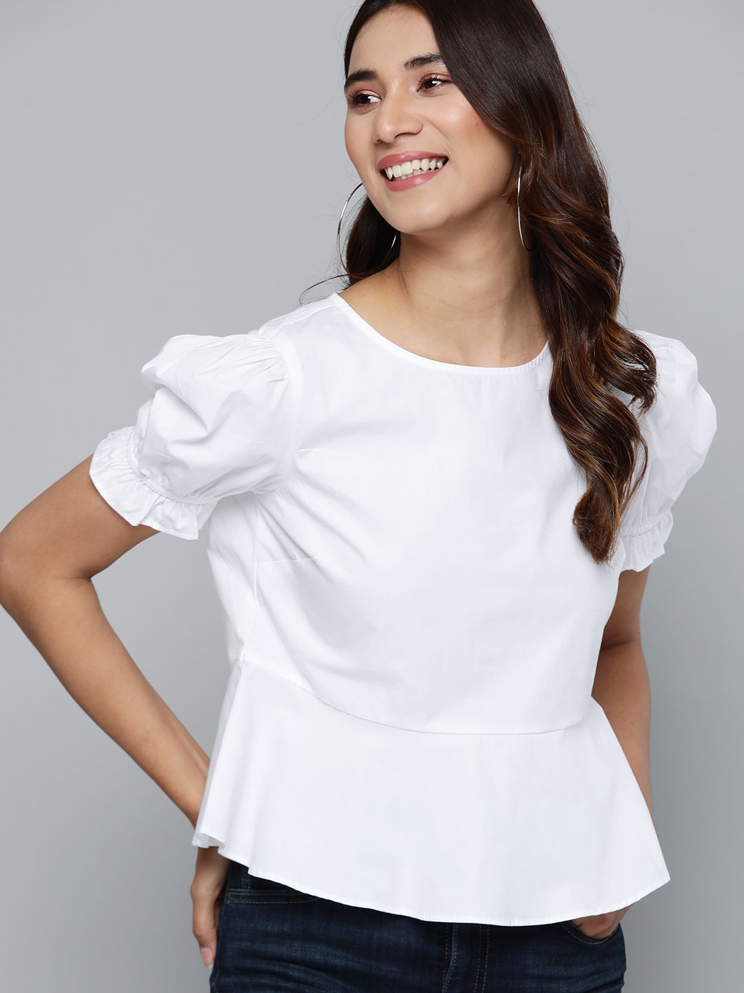 

Mast & Harbour Women White Solid A-Line Pure Cotton Top