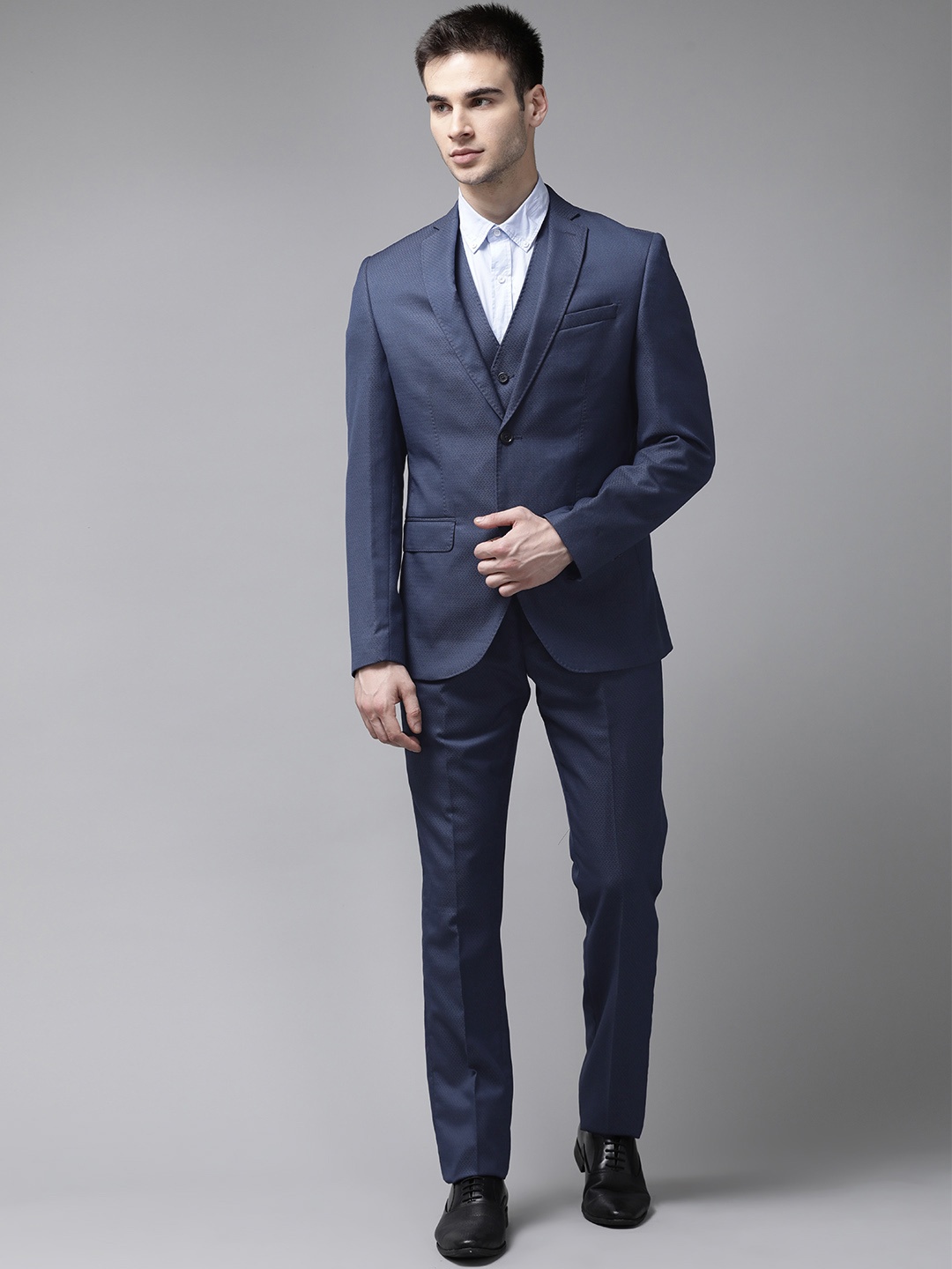 

Blackberrys Men Navy Self-Design Slim Fit Single-Breasted Formal Suit, Navy blue