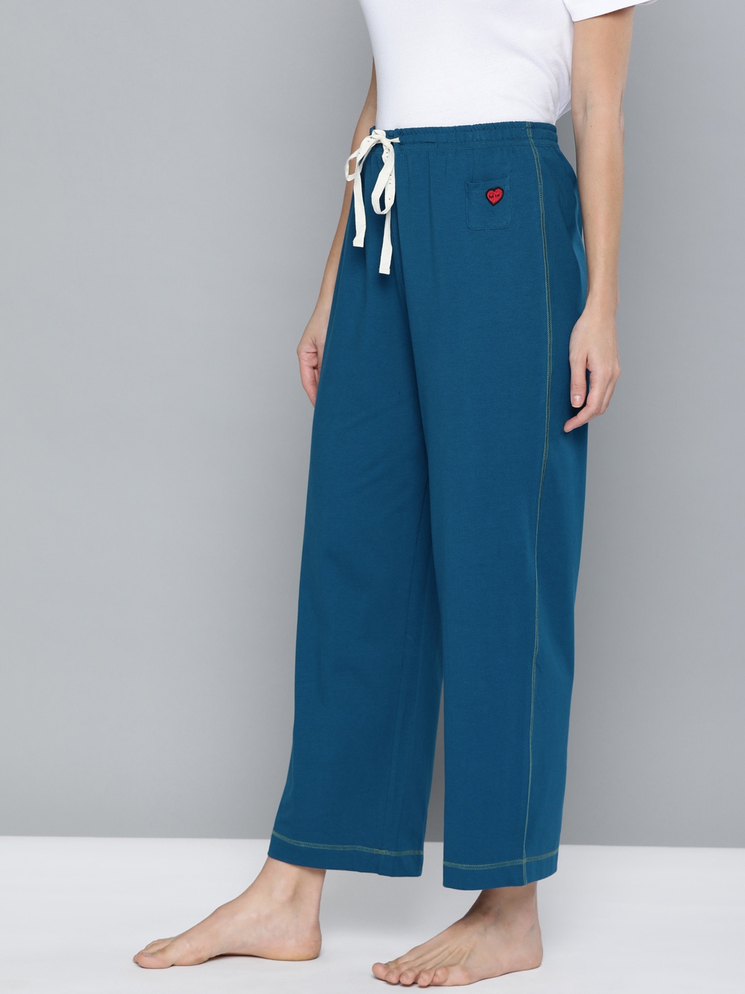 

Chemistry Women Teal Blue Solid Knitted Lounge Pants