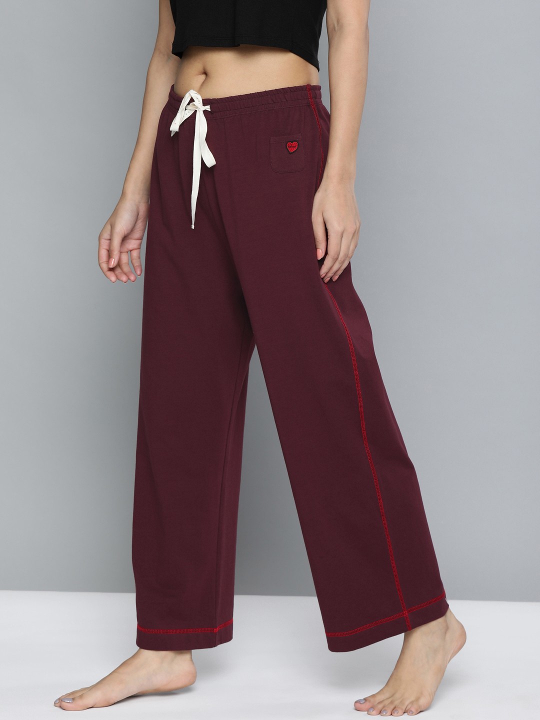 

Chemistry Women Burgundy Solid Knitted Lounge Pants