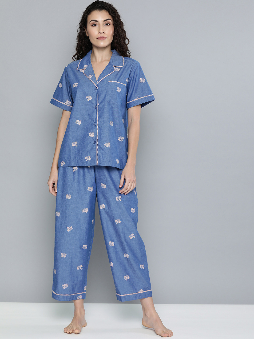 

Chemistry Women Blue & Grey Printed Night suit