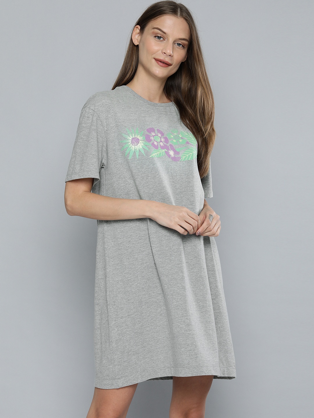 

Chemistry Grey Melange Printed Nightdress