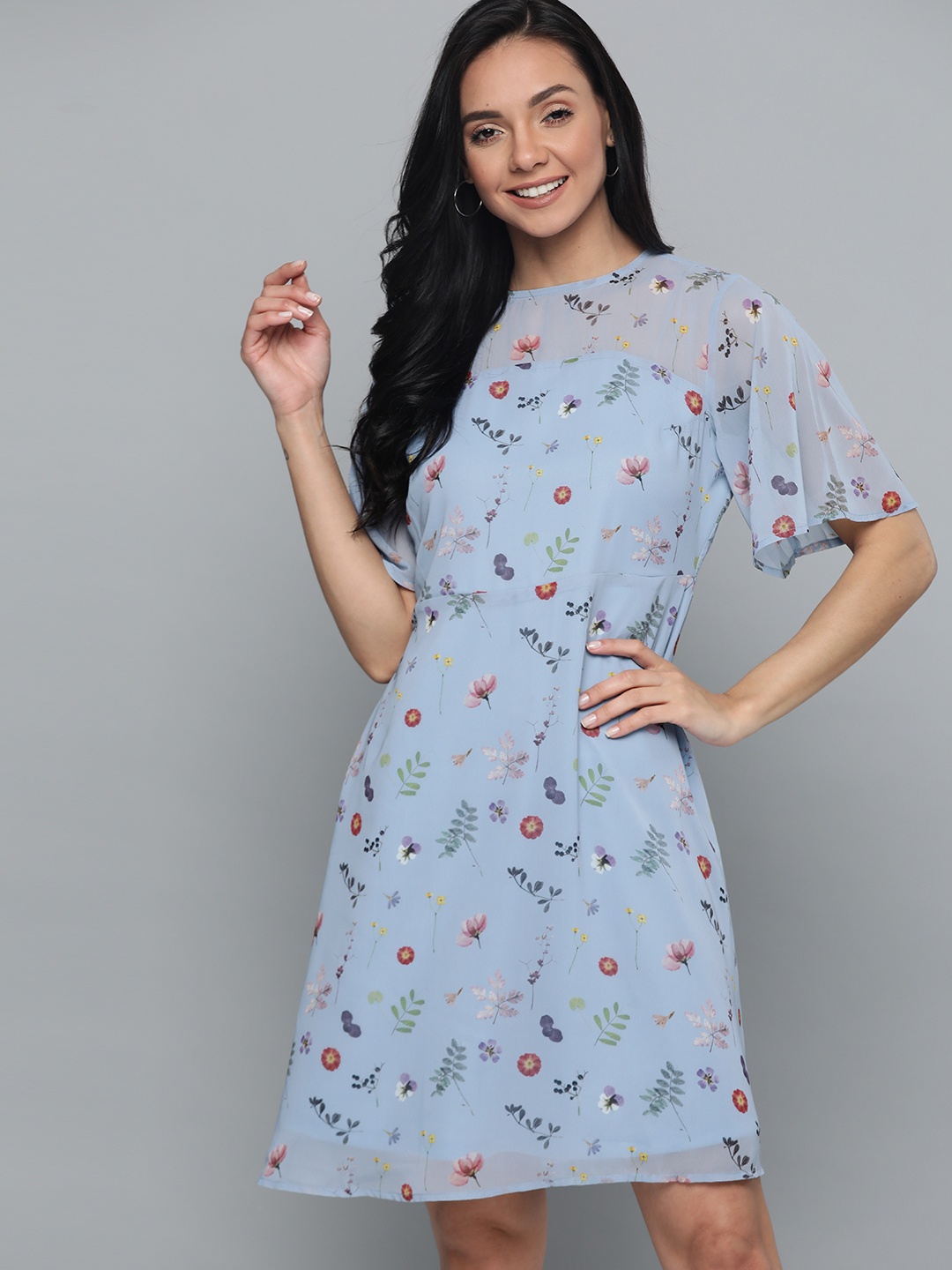 

Mast & Harbour Women Blue & Green Floral Printed A-Line Dress