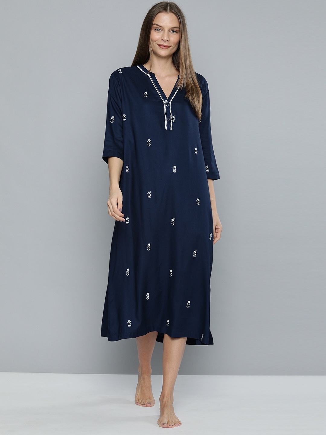 

Chemistry Navy Blue Printed Nightdress