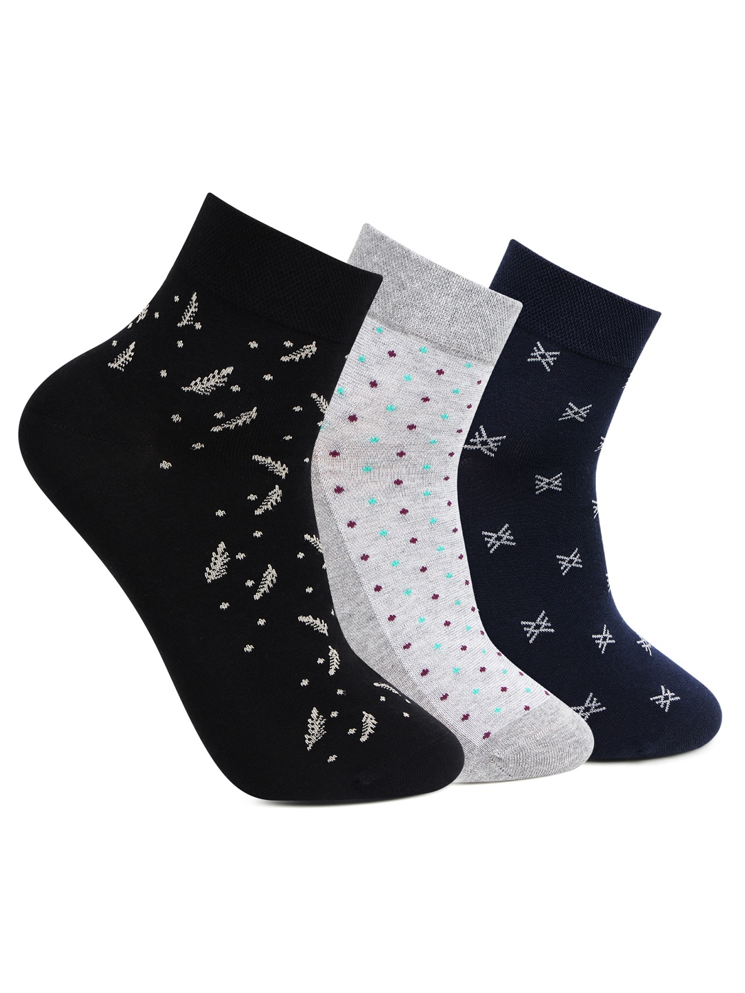 

Bonjour Men Pack of 3 Multi-coloured Patterned Ankle-Length Socks