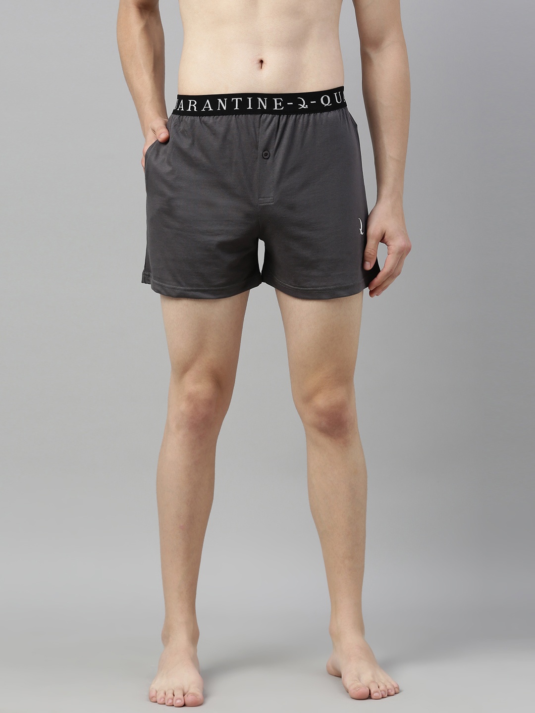 

QUARANTINE Men Charcoal Grey Solid Pure Cotton Solid Boxers