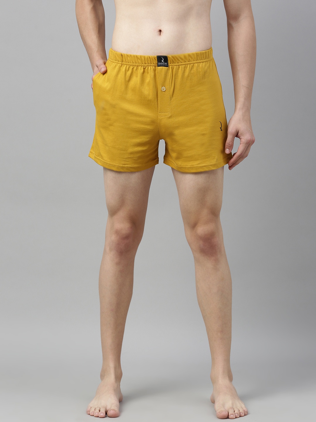 

QUARANTINE Men Mustard Yellow Solid Pure Cotton Boxers