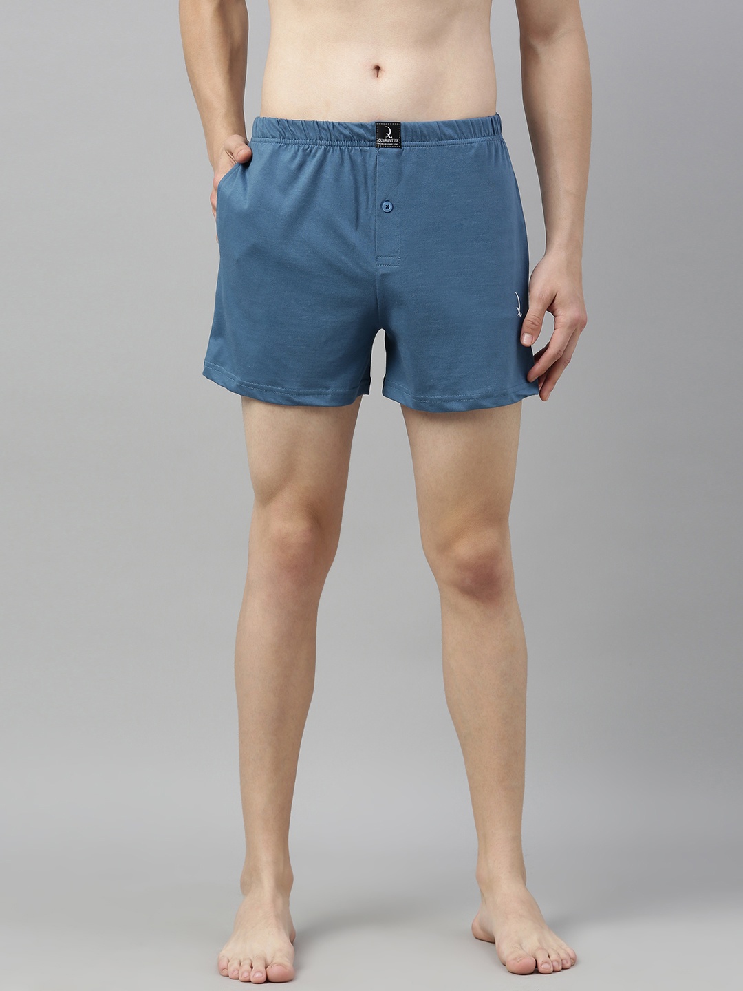 

QUARANTINE Men Teal Blue Solid Pure Cotton Solid Boxers