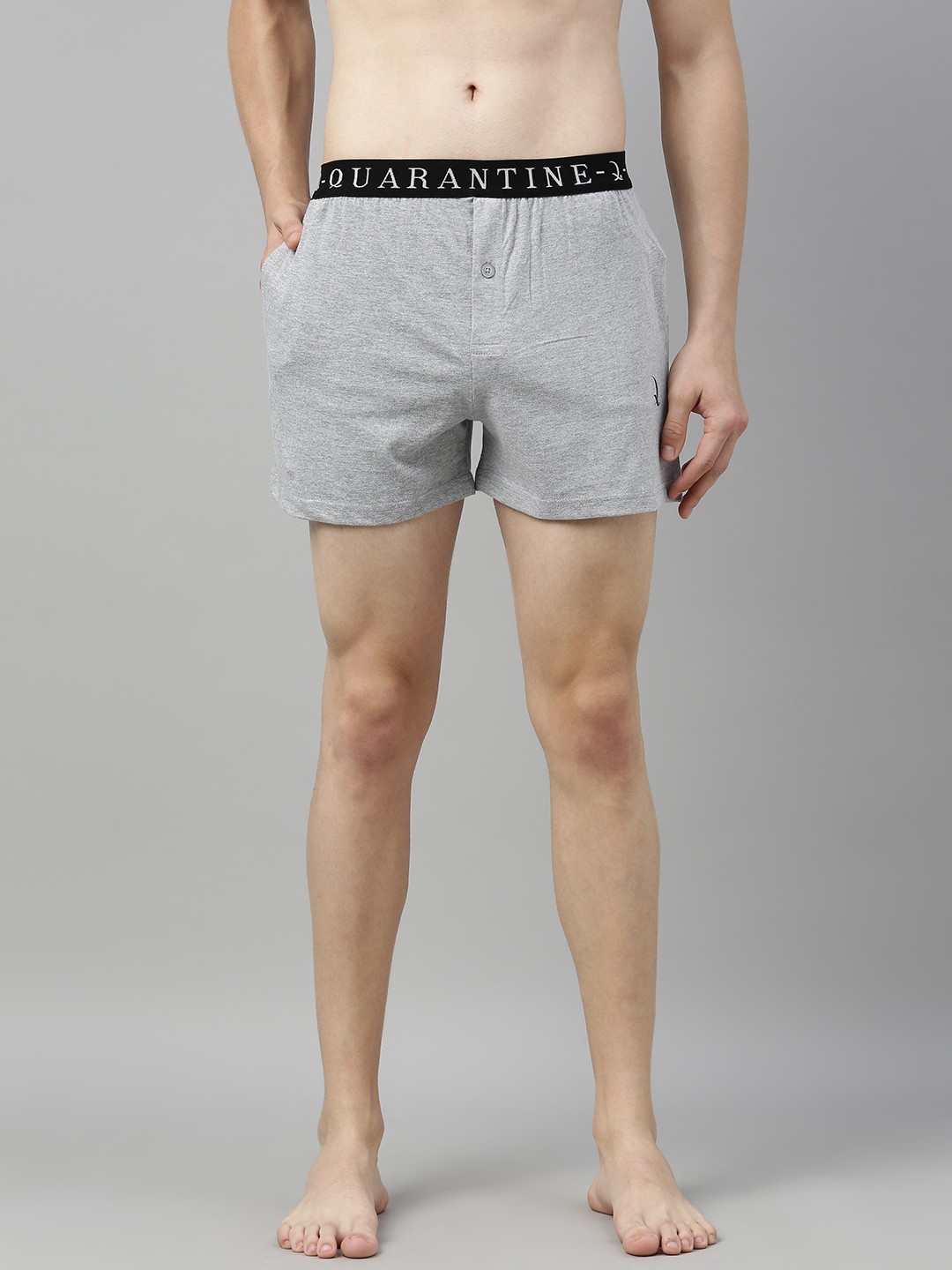 

QUARANTINE Men Grey Melange Solid Pure Cotton Boxers QBXM009GML