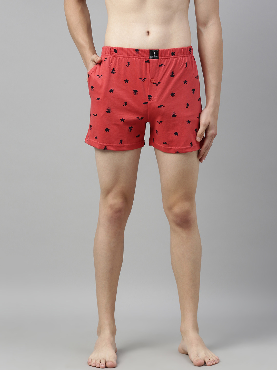 

QUARANTINE Men Red Printed Pure Cotton Boxers