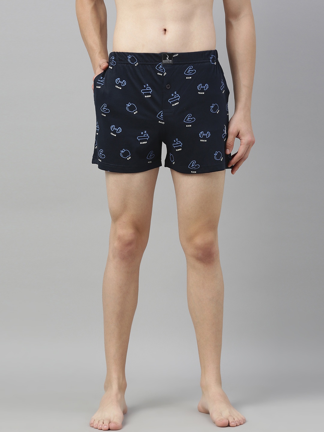 

QUARANTINE Men Navy Blue Pure Cotton Printed Pure Cotton Boxers