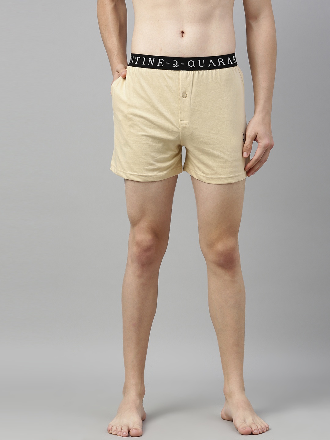 

QUARANTINE Men Beige Solid Pure Cotton Boxers QBXM009BG