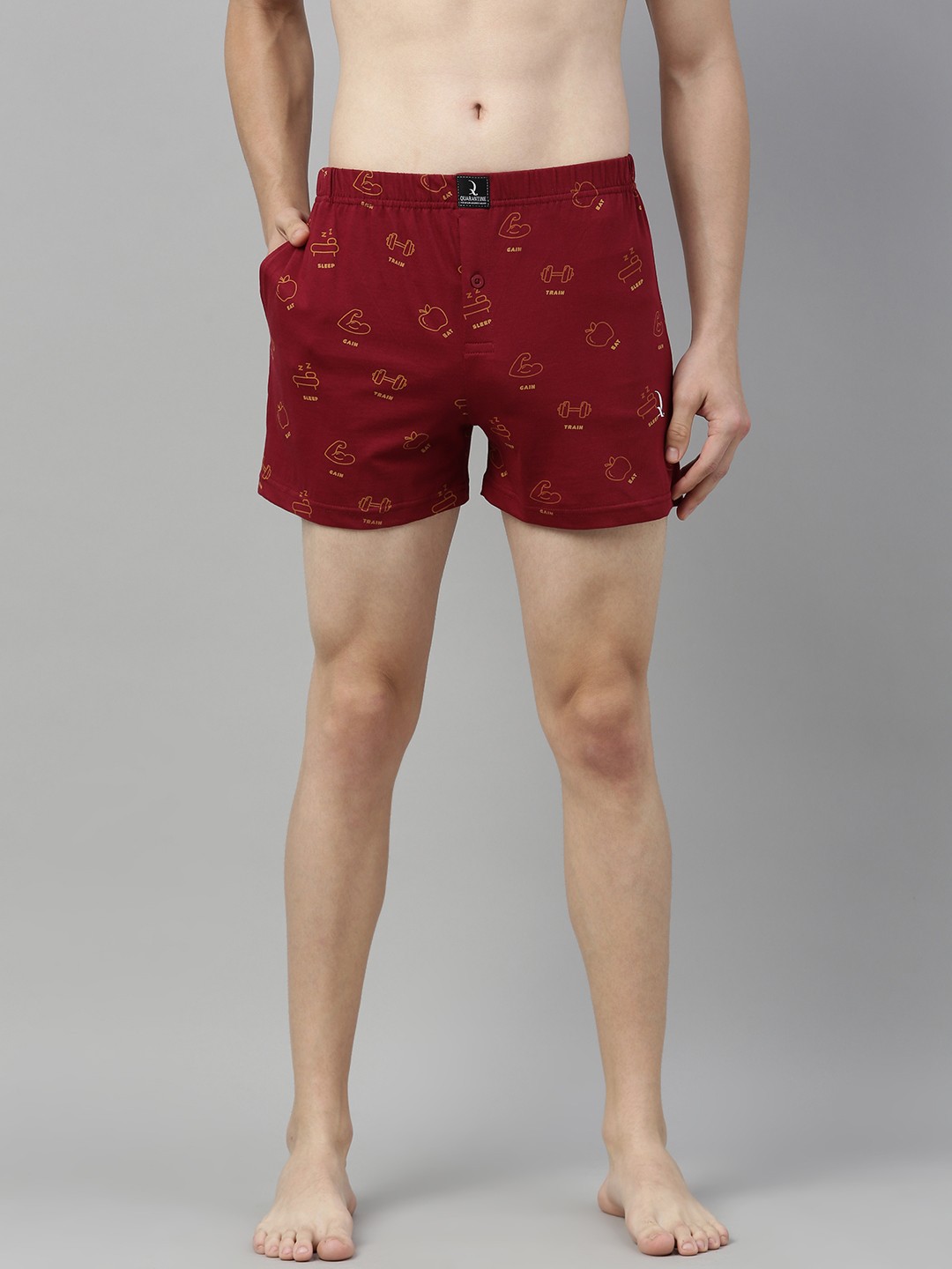 

QUARANTINE Men Maroon & Yellow Pure Cotton Printed Boxers