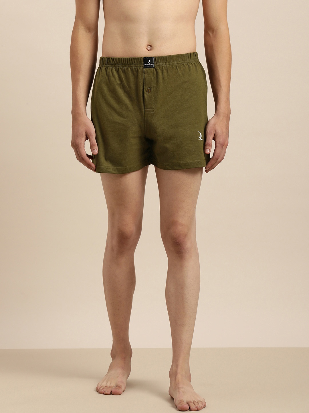 

QUARANTINE Men Olive Green Solid Pure Cotton Boxers QBXM009OGRN