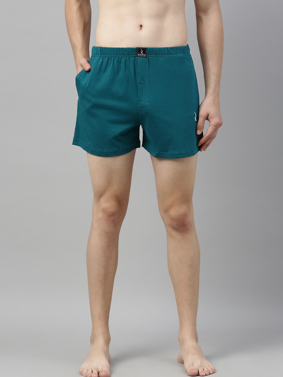

QUARANTINE Men Teal Green Solid Pure Cotton Boxers