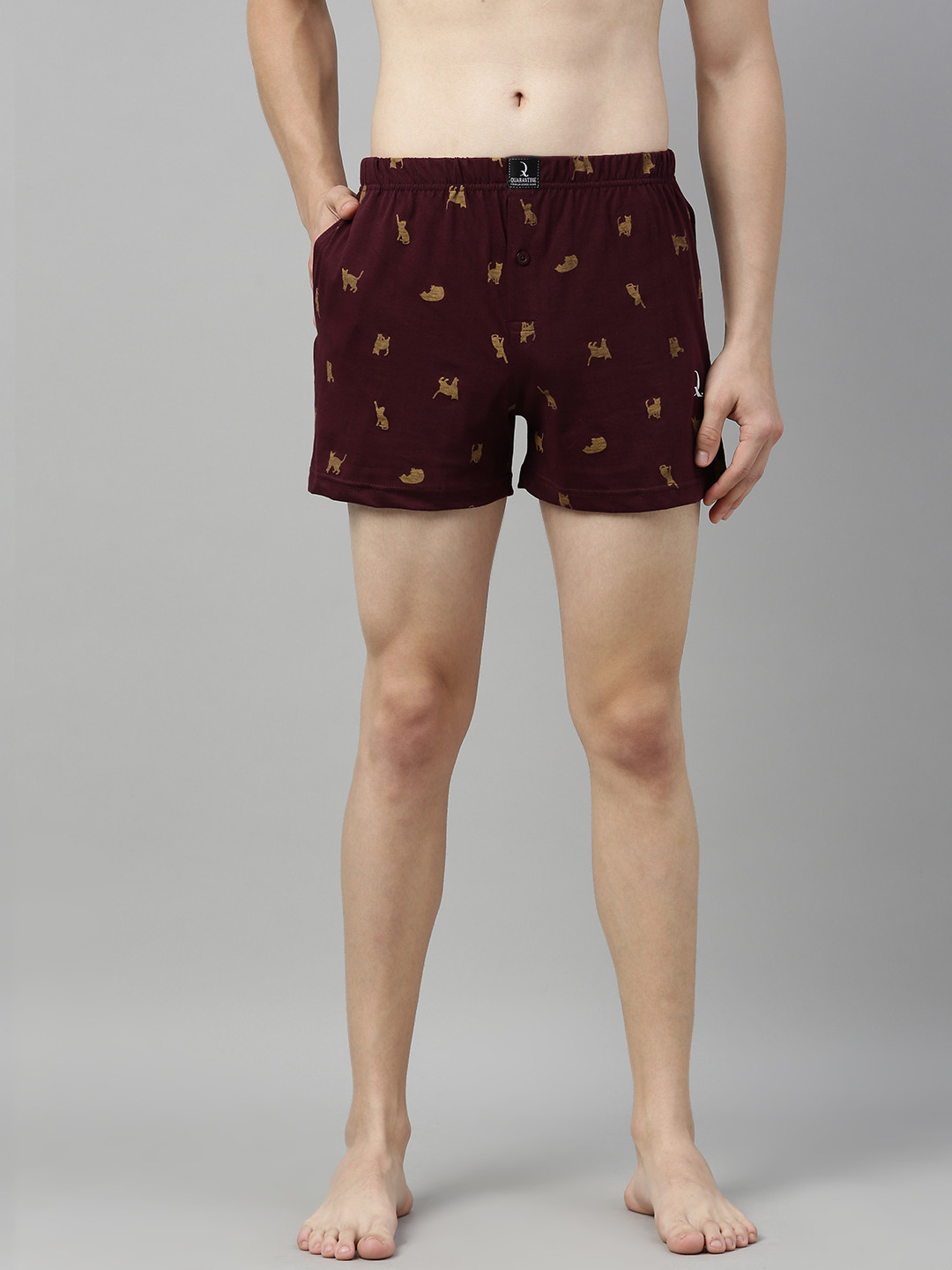 

QUARANTINE Men Burgundy Printed Pure Cotton Boxers QBXM008WINE