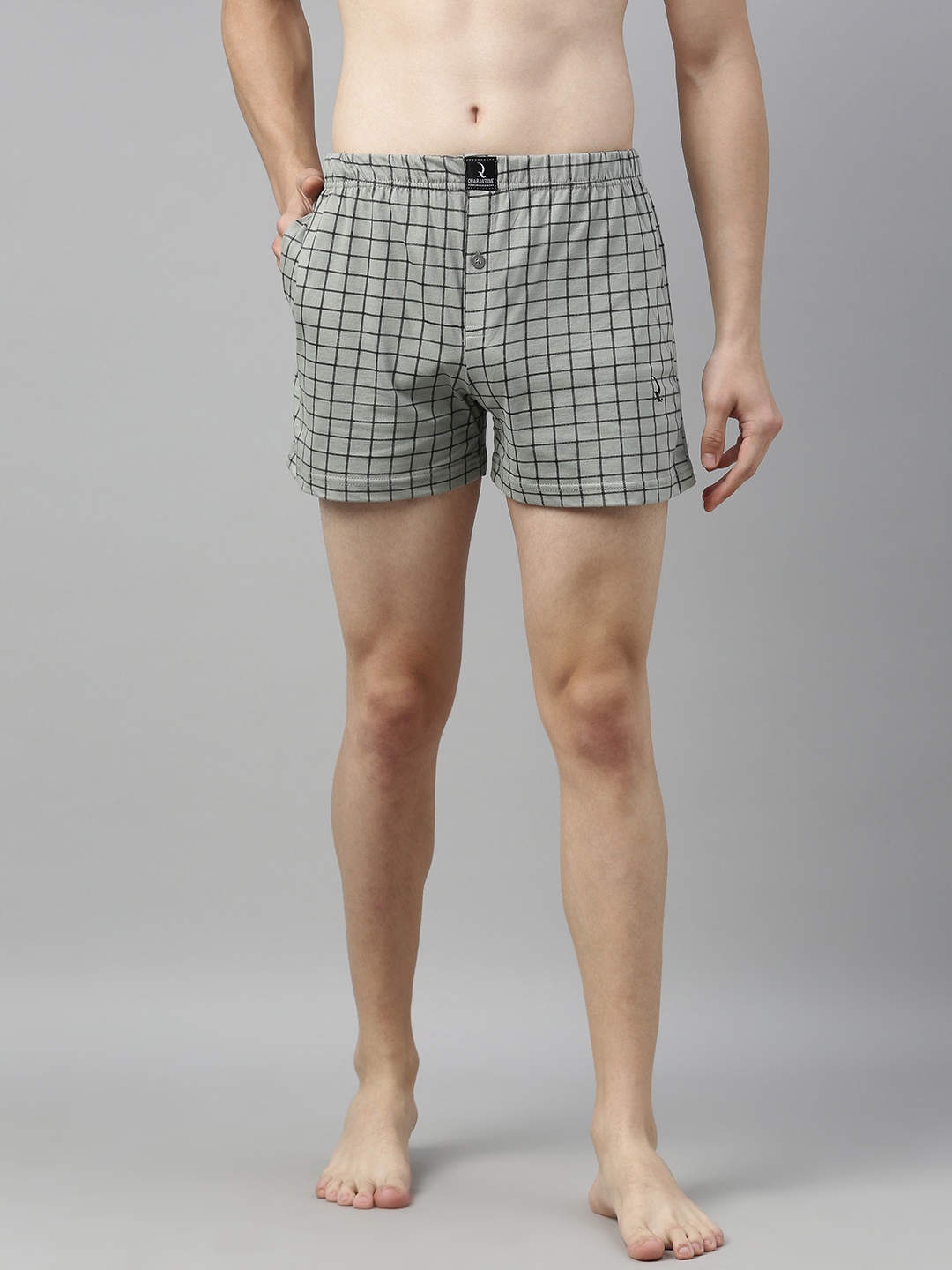 

QUARANTINE Men Grey And Black Checked Pure Cotton Boxers QBXM001GRY-S
