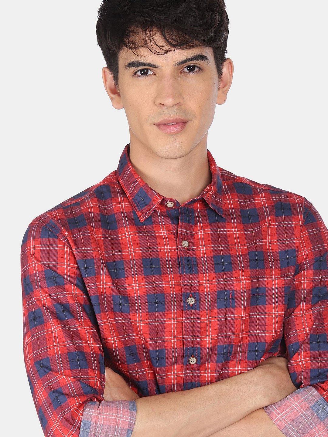 

Flying Machine Men Red & Navy Blue Regular Fit Checked Casual Shirt